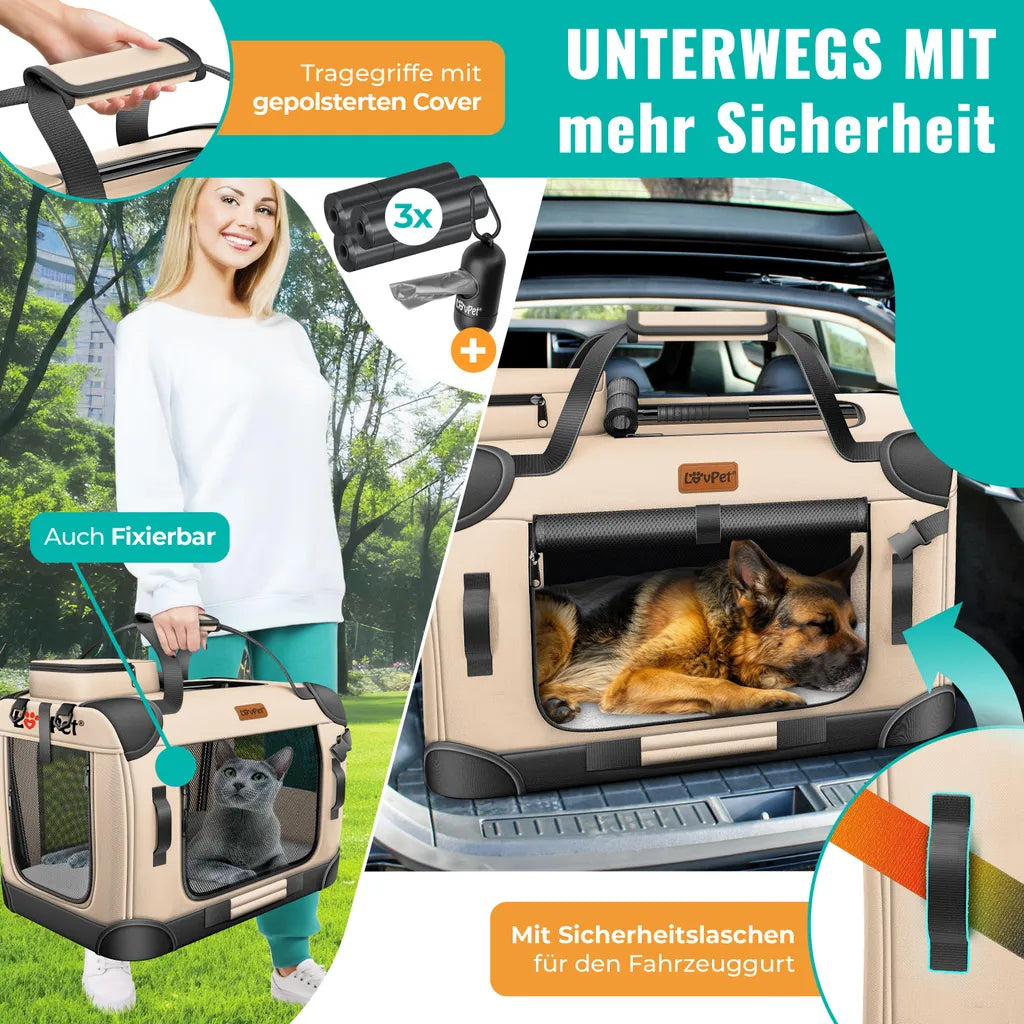 LOVPET® Hundebox Hundetransportbox faltbare - Größe XXXL - Beige