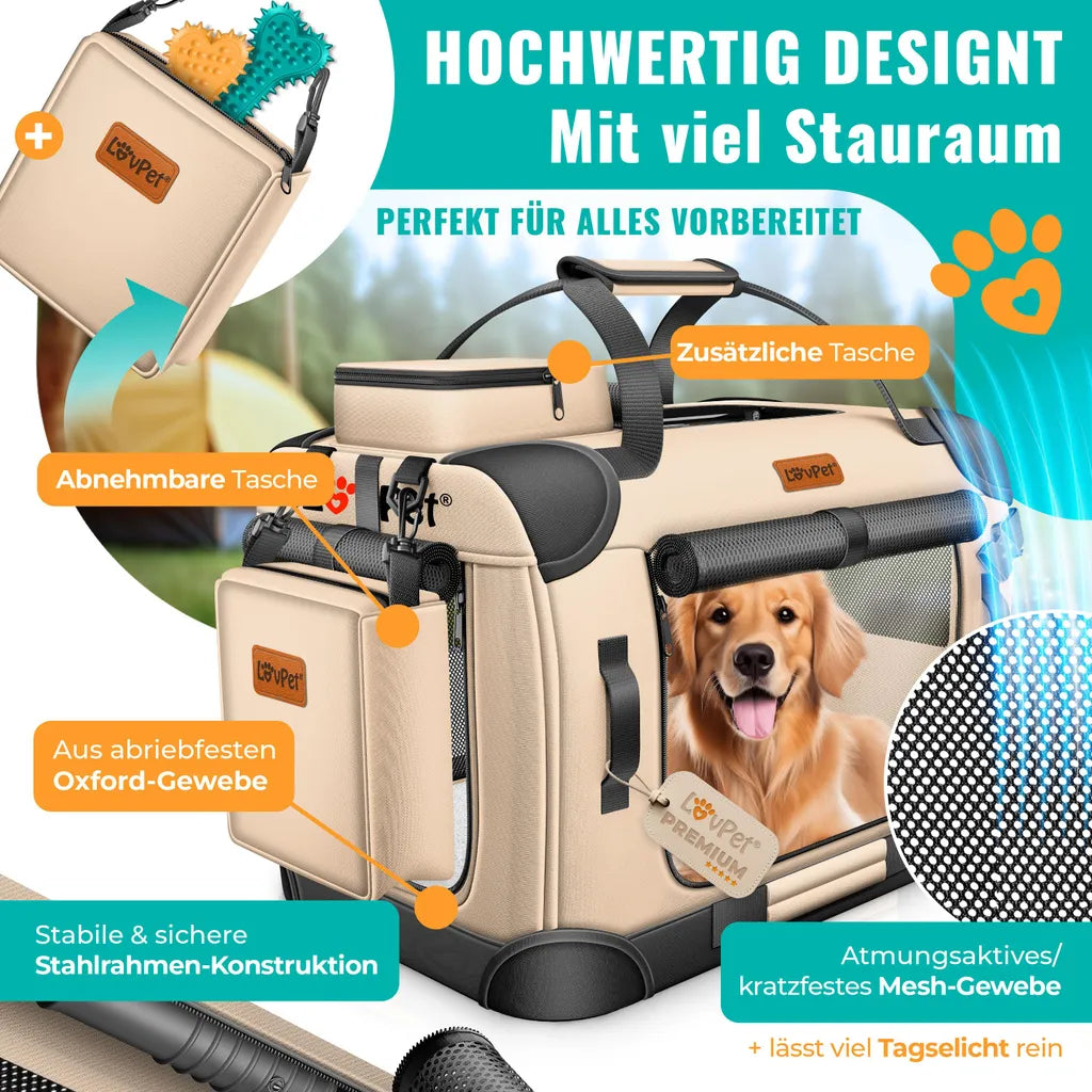 LOVPET® Hundebox Hundetransportbox faltbare - Größe XXXL - Beige